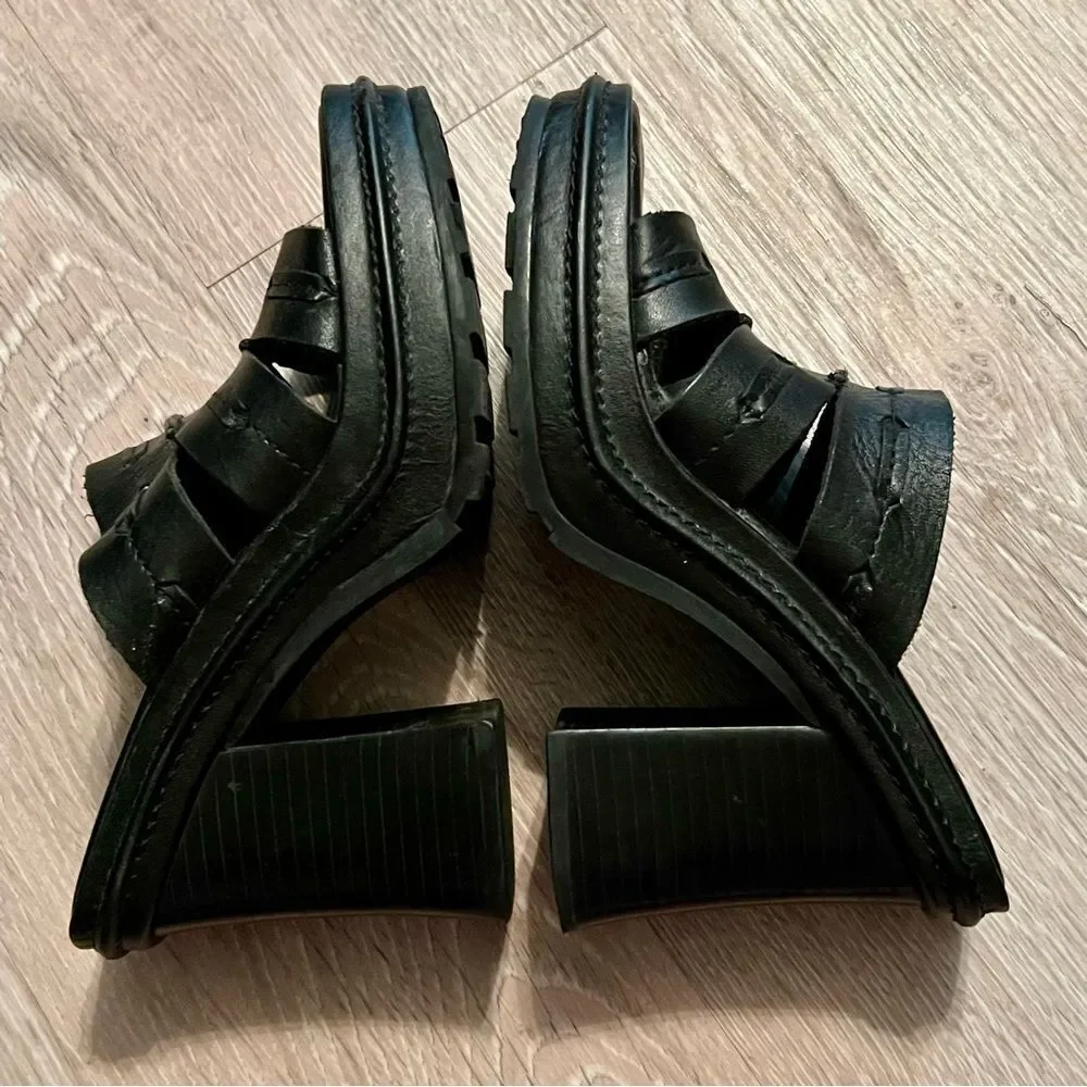 Y2K 90s Boho MIA Madden Chunky Leather Platform Slide Sandal Black Lug Sole 6.5